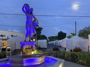 Stuart Florida real estate downtown fountain at night during local art festival on the Treasure Coast