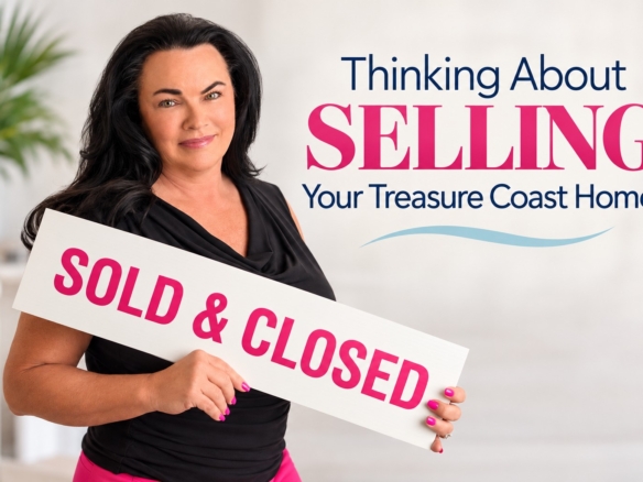 Donna Jarock holding a Sold & Closed sign for Treasure Coast home sellers