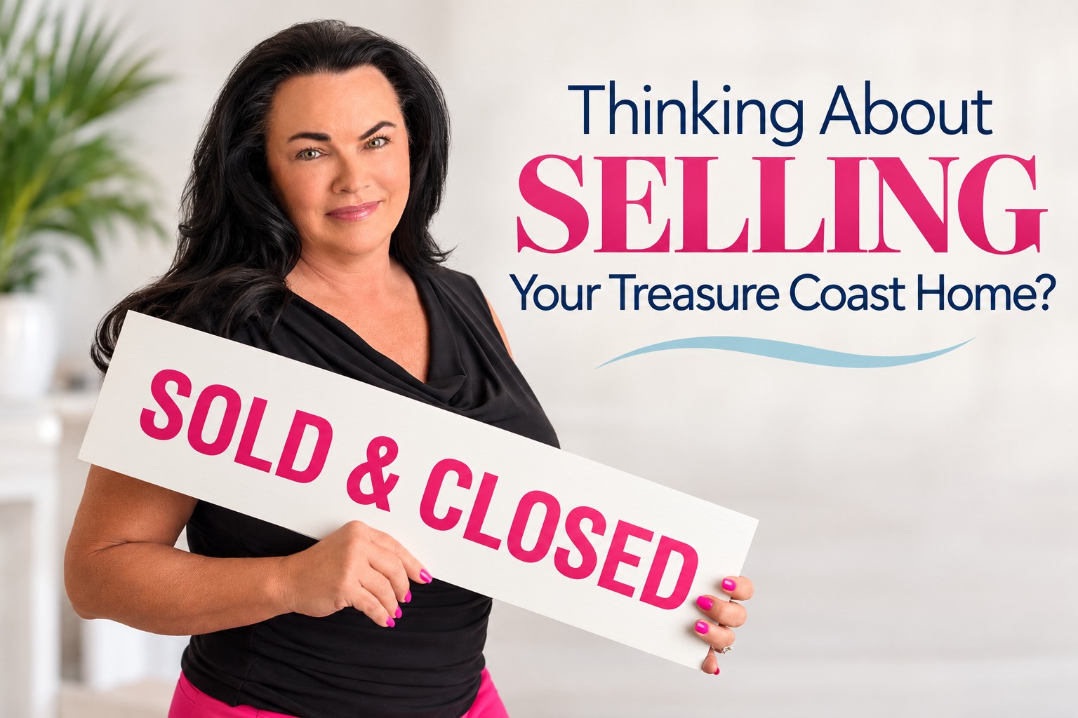 Donna Jarock holding a Sold & Closed sign for Treasure Coast home sellers